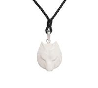 925 Silver Hand-Carved Bone Wolf Head Spirit Totem Amulet Necklace - Natural Bone Tribal Pendant - Shamanic Talisman for Men and Women - Western Cowboy Jewellery - Cord Necklace