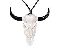 925 Silver Hand-Carved Large Buffalo Skull Spirit Totem Amulet Necklace - Tribal Horn Pendant - Shamanic Talisman for Men and Women - Western Cowboy Jewellery - Black Cord Necklace