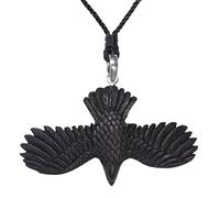 925 Silver Hand-Carved Wood Flying Eagle Spirit Totem Amulet Necklace for Men - Wooden Bird Carving 3D - Shamanic Talisman - Western Cowboy Jewellery - Tribal Cord Necklace for Women