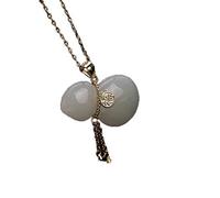 925 Silver Hetian Jade Calabash Pendant Necklace Jewelry