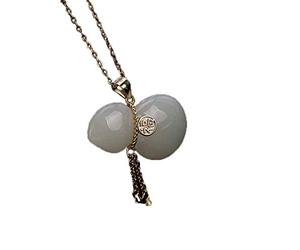 925 Silver Hetian Jade Calabash Pendant Necklace Jewelry