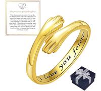 925 Silver Hug Rings for My Granddaughter, To My Granddaughter - Hug Ring, Always Keep Me in Your Heart Adjustable Silver Rings, Granddaughter Gift from Grandma for Birthday