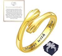 925 Silver Hug Rings for My Granddaughter, To My Granddaughter - Hug Ring, Always Keep Me in Your Heart Adjustable Silver Rings, Granddaughter Gift from Grandma for Birthday