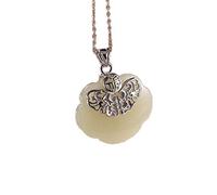 925 Silver Inlaid Hetian Jade Wishful Pendant Necklace