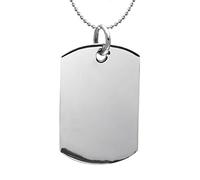 925 Silver Large ID Dog Necklace for Men - Engravable Polished Sterling Silver Flat Rectangular Pendant on 18" Chain - Classic Jewellery Gift for Father's Day