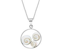 925 Silver Large Open Circle Necklace With Round Shiva Eye Shells - Sterling Silver Natural Seashell Pendant on 18" Curb Chain - Boho Jewellery for Women - Geometric Coastal Necklaces