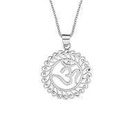 925 Silver Large Round Filigree Om Aum Medallion Necklace for Women - Sterling Silver Mandala Disc Pendant on Chain - Sacred Geometry Spiral Openwork Jewellery - Spiritual Yoga Gift