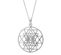925 Silver Large Round Sri Yanta Pendant on 18" Curb Chain - Sterling Silver Sacred Geometry Necklace - Intricate Openwork - Symbolic Jewellery for Women - Spritual Gifts