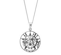 925 Silver Large Round Tetragrammaton Pendant on Curb Chain - Sterling Silver Pentacle Medallion Necklace - Openwork Pentagram Talisman - Symbolic Jewellery for Women - Spritual Gifts