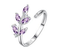 925 Silver Leaf Rings Adjustable Statement Natural Gemstone Crystal Band Wedding Promise Wide Cocktail Band For Women Girls Jewellery Gifts With Box Amethyst Ring