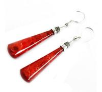 925 Silver Long Teardrop Earrings With Red Coral Imitation