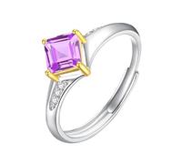 925 Silver Natural Gemstone Rings Adjustable Cushion Square Cut Simulated Diamond Band Wedding Promise Cocktail Band For Women Girls Jewellery Gifts With Box Amethyst Ring