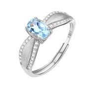 925 Silver Natural Gemstone Rings Adjustable Vintage Brushed Band Oval Cut Wedding Engagement Promise Band For Women Girls Birthstone Jewellery Gifts, Gold Plated Or Plating Blue Topaz Ring