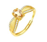 925 Silver Natural Gemstone Rings Adjustable Vintage Brushed Band Oval Cut Wedding Engagement Promise Band For Women Girls Birthstone Jewellery Gifts, Gold Plated Or Plating Citrine Ring Gold