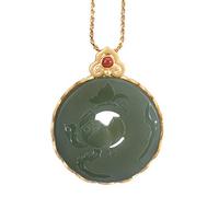 925 Silver Natural Hotan Jade Sapphire Lotus Peace Buckle Pendant Necklace