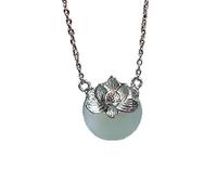 925 Silver Natural Hotan Jade White Jade Lotus Women Pendant Necklace