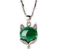 925 Silver Necklace Female Green Chalcedony Fox Pendant Silver Inlaid Clavicle Chain Japan and South Korea