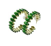 925 Silver Needle Hoop Earrings with Green Accents for Women, 3.7cm Round Hoops, Gift for Birthdays and Valentine's Day - Perfect for Girlfriends, Wives, Sisters, and Lovers