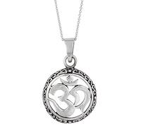 925 Silver Om Aum Medallion Necklace for Men and Women - Sterling Silver Large Round Ohm Pendant on 18" Curb Chain - Hindu Sacred Sanskrit Symbol Necklace - Yoga Meditation Spritual Gift