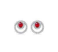 925 Silver Oval Ruby Stud Earrings Double Layer Halo Diamond Cutting Cubic Zirconia Ear Stud for Anniversary Birthday Wedding Christmas Jewelry Gift for Her