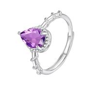 925 Silver Pear Cut Halo Birthstone Rings Adjustable Natural Gemstone Band Teardrop Wedding Promise Band For Women Girls Jewellery Gifts With Box Amethyst Ring