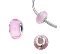 925 Silver Pink Color Series Beads Heart Flower Murano Glass