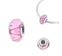 925 Silver Pink Color Series Beads Heart Flower Murano Glass