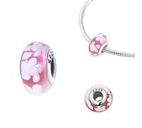 925 Silver Pink Color Series Beads Heart Flower Murano Glass