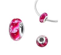 925 Silver Pink Color Series Beads Heart Flower Murano Glass
