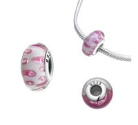 925 Silver Pink Color Series Beads Heart Flower Murano Glass