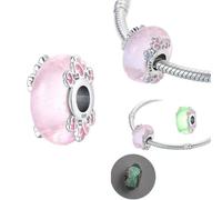 925 Silver Pink Color Series Beads Heart Flower Murano Glass