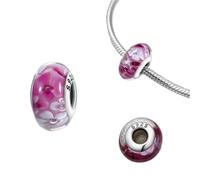 925 Silver Pink Color Series Beads Heart Flower Murano Glass