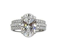 925 Silver Plated False Engagement Ring Promise Ring 3 Piece Set Round Cut 3 Carat Halo Solitaire Cubic Zirconia Engagement Ring for Women Fake Wedding Ring for Women, 8#, Cubic Zirconia
