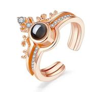 925 Silver plated Shinny Crown 100 Languages I Love You Charm Couple Ring Gift-Rose Gold