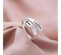 925 Silver plated Shinny Faith over Fear Cross Wing Heart Feather Ring Gift-FAITH