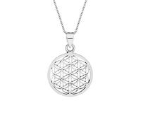 925 Silver Round Flower of Life Medallion Necklace for Women - Sterling Silver Filigree-Style Disc Pendant on Chain - Spiritual Symbolic Jewellery With Cut-Out Sacred Geometry Pattern