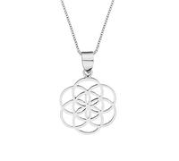 925 Silver Seed of Life Necklace for Women - Sterling Silver Flower Mandala Pendant on Curb Chain - Sacred Geometry Jewellery - Cut-Out Openwork - Spiritual Symbol Gift