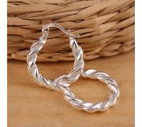 925 Silver Twisted Rope Creole Earrings 20mm Diam. Hoops Boxed