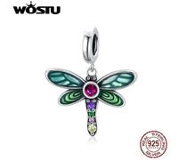 (925 silver) Wostu Authentic 925 Sterling Silver Shiny Dragonfly Charm For Original Silver Diy Bracelet Or Bangle Jewerly