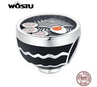 (925 silver) Wostu Enamel Delicious Japanese Ramen 925 Sterling Silver Charm Beads Fit Original Bracelet Bangle Diy Fine Jewelry