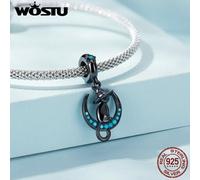 (925 silver) Wostu Real 925 Sterling Silver Vintage Witch Cat Pendant Charms Beads Fit Original Diy Bracelet Necklace Fine Jewelry Gifts