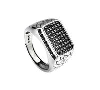 925 Solid Silver Ring 14MM Crack Cubic Zirconia Wedding Anniversary Rings | Solid Sterling Silver Rings for Men Signet Round Black Nickel Free