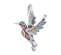925 Solid Sterlaing Silver Dazzling Hummingbird Bird Charm | CZ Clip-on Lobster Clasp | For Linked Chain Bracelets or Necklace | Gift For Women (Hummingbird)