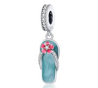 925 Solid Sterling Silver Beach Flip Flop Enamel Dangle Bead Charm For Pandora Bracelets Necklace Charm | Gift Boxed