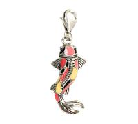 925 Solid Sterling Silver Fish Charm | Koi Fish | Puffer Fish | CZ Enamel Clip-on Lobster Clasp Charm | For Linked Chain Bracelets or Necklace | Gift for Birthday Anniversary Christmas (Koi Fish)