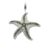 925 Solid Sterling Silver Fish Charm | Koi Fish | Tortoise | Mermaid | Goldfish | CZ Clip-on Lobster Clasp | For Linked Chain Bracelets or Necklace | Gift for Birthday Anniversary Christmas (Starfish)