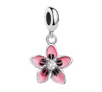 925 Solid Sterling Silver Flower Lovers Charm (various styles) | Five Petal | Dandelion | Cubic Zirconia | For Pandora Bracelets OR Necklace | Gift Packed (Five Petal Pink Enamel (Platinum Plated))