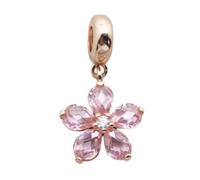 925 Solid Sterling Silver Flower Lovers Charm (various styles) | Five Petal | Dandelion | Cubic Zirconia | For Pandora Bracelets OR Necklace | Gift Packed (Five Petal Pink CZ (Rose Gold Plated))