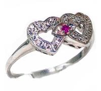 925 Solid Sterling Silver Genuine Natural Red Ruby Sweetheart Heart Ring Size O 1/2 Women's July Birthstone Jewellery Gift