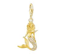 925 Solid Sterling Silver Golden Mermaid Charm | Koi Fish | Tortoise | Cone Shell | Goldfish | CZ Clip-on Lobster Clasp | For Linked Chain Bracelets or Necklace | Gift For Women (Mermaid)